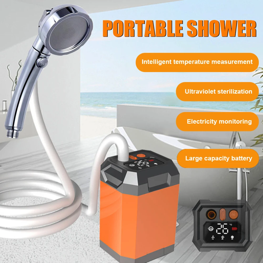 Portable Cordless Camping Shower Outdoor Electric Shower Pump Rechargeable Shower Large Capacity Shower Digital Display Bathe