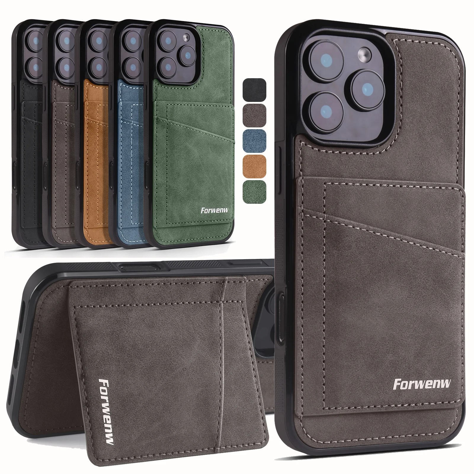 Premium Business-Lederhülle für iPhone 17 16 15 14 13 12 11 18 Pro Max Plus 17e16e 13Mini Magnetische Flip-Wallet-Hülle mit Kartenfach