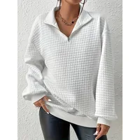 Plus Size Women's Autumn Comfortable Fashionable Long Sleeved Solid Color Top Ladies Casual Zipper Pullover Sweater ﻿
