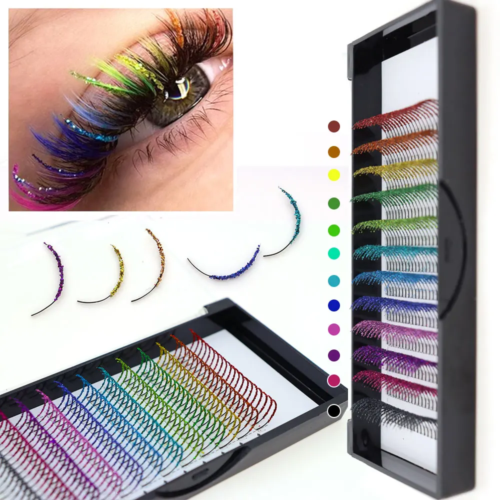Regenbogenfarbene, glänzende Pailletten-Wimpern, gemischte Farben, künstliche Wimpern für Party, Weihnachten, Halloween, Datum, glitzernde Wimpern