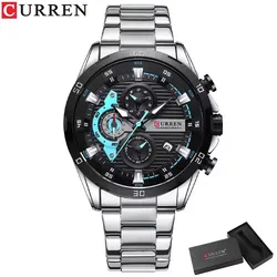 Men's Stainless Steel Watch - Creative Fashion Design with Luminous Dial & Chronograph (8402 Silver P)