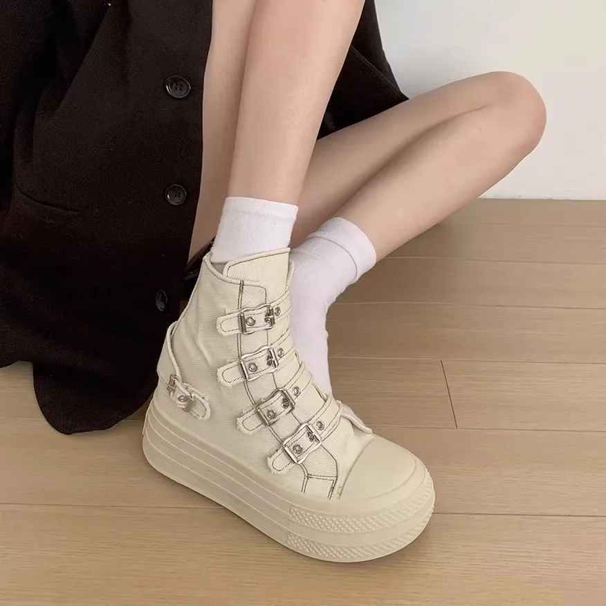CHABELLA Women's High Top Canvas Shoe Design Buckle Strap Zip Simplicity Female Shoes 2025  High Street Grace Waling Shoes 2