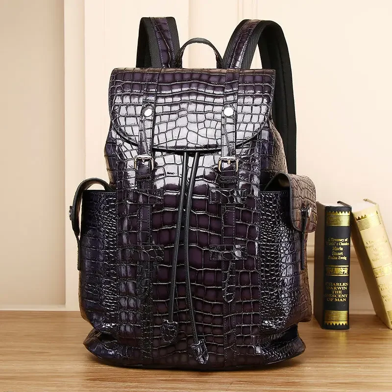 2024 New Luxury Brand Real Genuine Leather Men Alligator Backpacks Student Backpack Boy Luxury 15.6 Inch Computer Laptop Bag 3