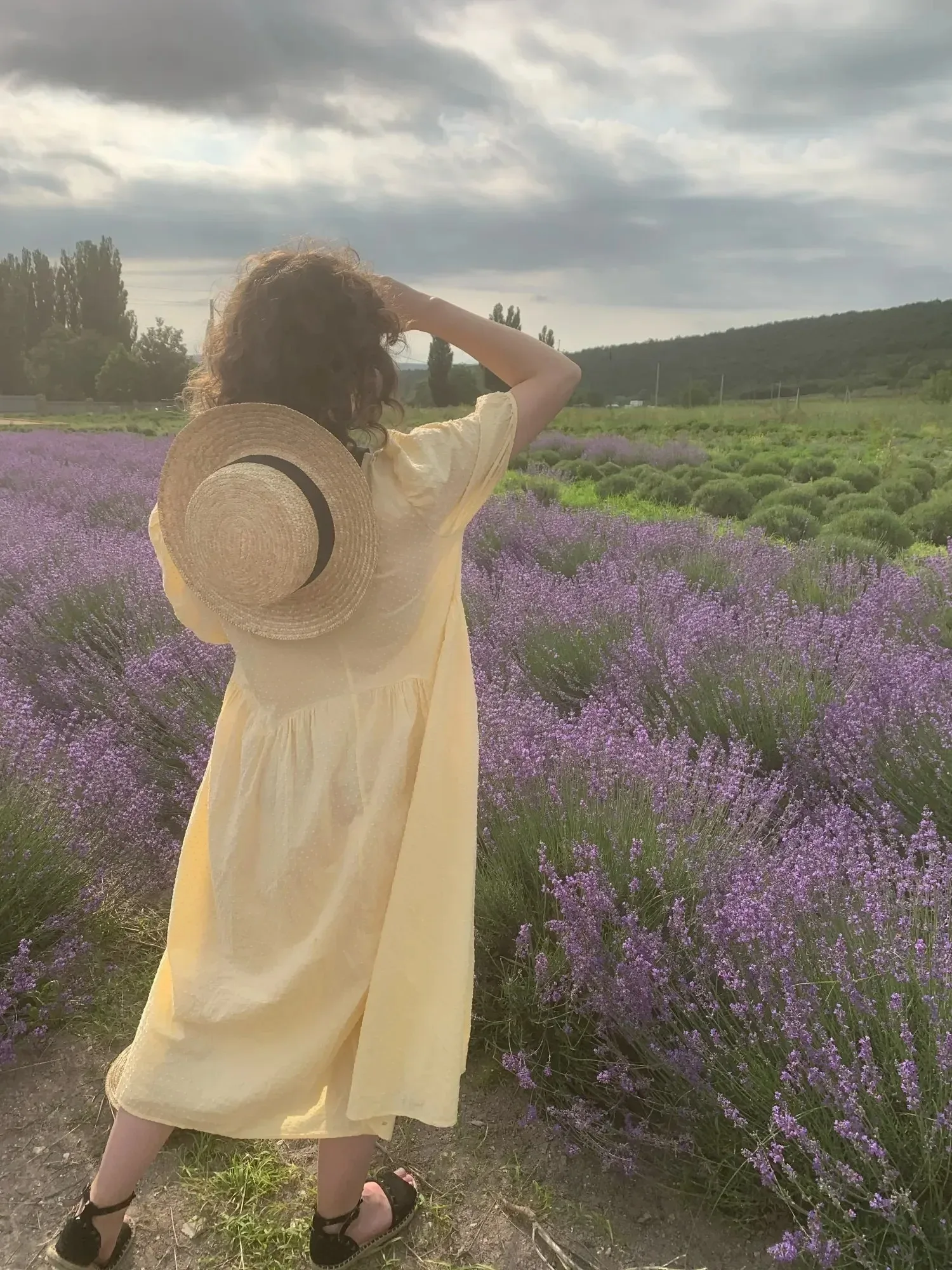 Women's Elegant Yellow Long Dress O-neck Puff-Sleeve Dots Ladies Loose Dress Casual Summer 2025 New 9941