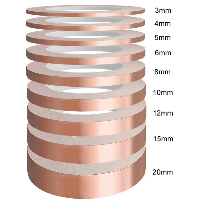 단면 전도성 구리 호일 테이프 스트립, 접착 EMI 차폐 내열성 테이프, 3mm, 6mm, 8mm, 10mm, 25mm, 30mm, 40mm, 10m, 20m