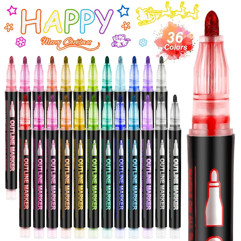 8/12/36/48 Color Double Line Outline Art Pen Marker Pen DIY Graffiti Outline Marker Pen Highlighter Scrapbook Diary Poster Card 8/12/36/48 Color Double Line Outline Art Pen Marker Pen DIY Graffiti Outline Marker Pen Highlighter Scrapbook Diary Poster Card