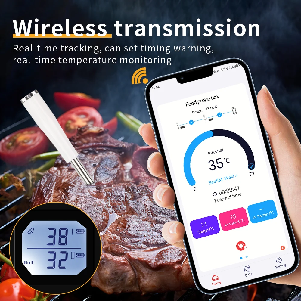 No Brand Wireless Meat Food Thermometer Bluetooth Barbecue