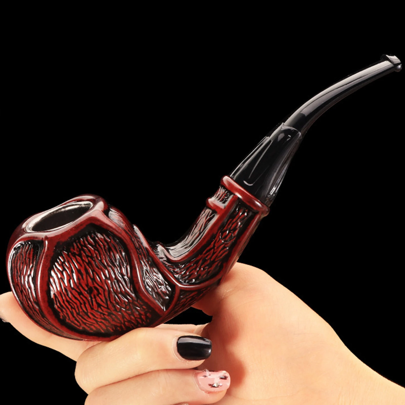 Tobacco Pipe Herb Smoking Pipe Smoking Pipe 1pc Tobacco Pipe Resin Wood Old-fashioned Pipe Pot Men's Gift Filter High-grade Carved