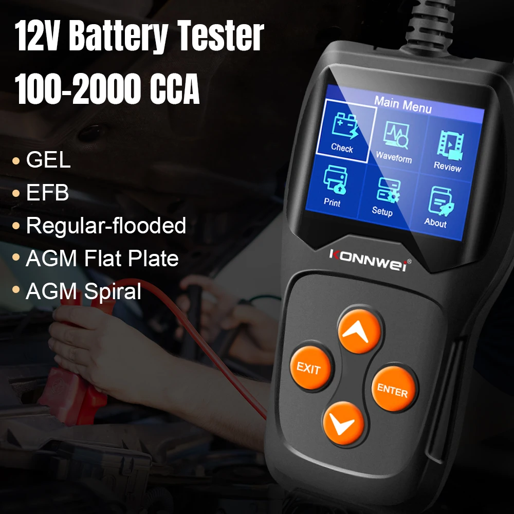 KONNWEI KW600 디지털 자동차 배터리 테스터 12V 분석기 스캐너 1002000CCA 배터리 상태 오류 자동 진단 도구