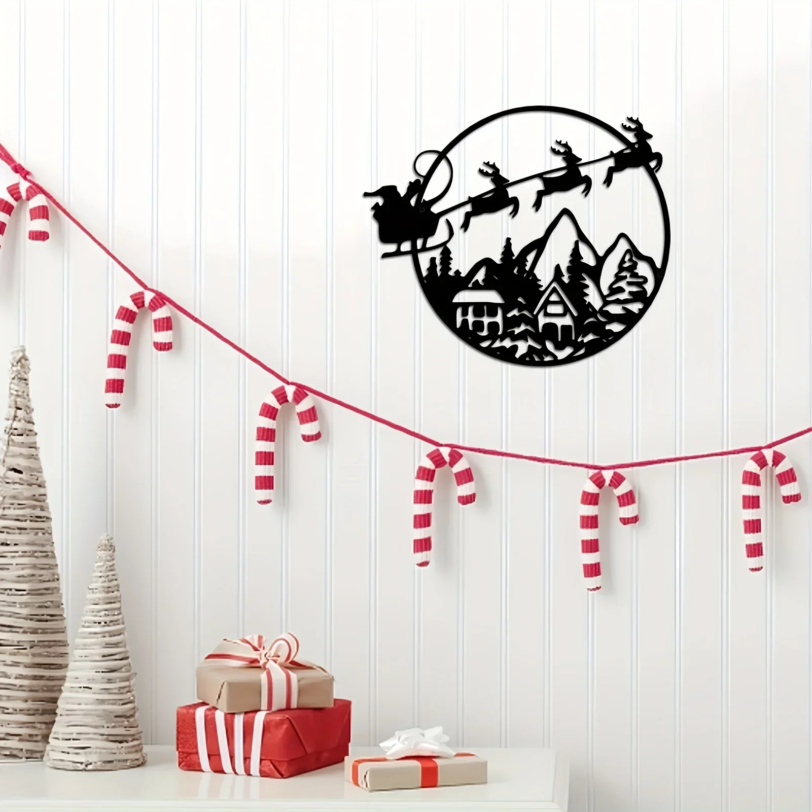 Здравствуйте, молодой Санта-Клаус, олень, сани, автомобиль, металлический настенный художественный декор, рождественский подарок, украшение для спальни, гостиной, кухни