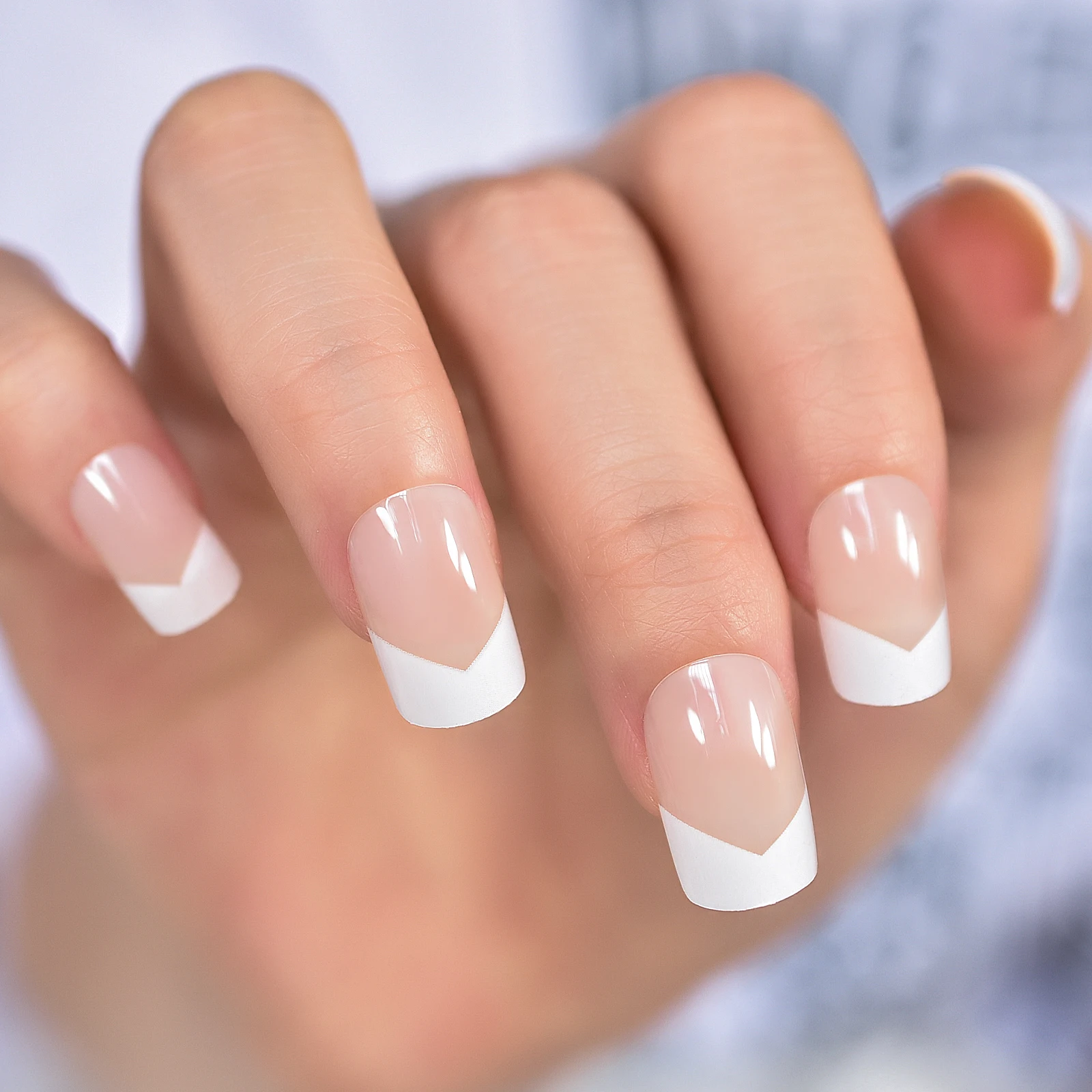 Oval Acrylic French Nail Kit - Medium Length Grace Oval Fake Nails with 24 Tips