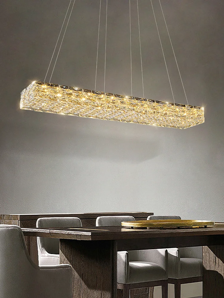 

New Long Strip Restaurant Chandelier Modern Light Luxury High-end Dining Room Bar Table Lamp Dining Table Crystal Chandelier