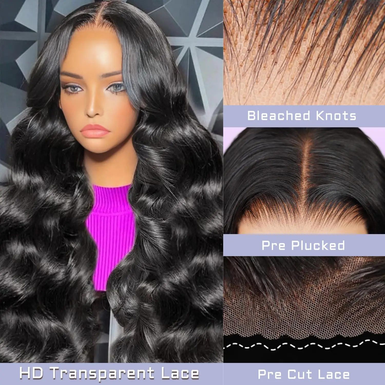 28 Inch Glueless Wigs Human Hair Pre Plucked Pre Cut 250% Density Lace Front Wigs Human Hair Body Wave Wig for Black Women