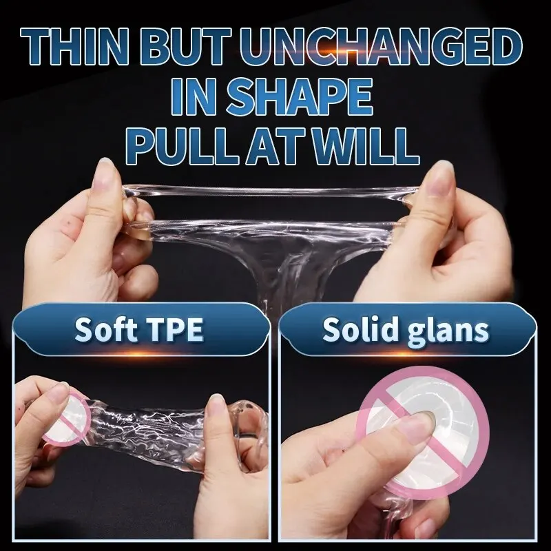 Penis Sleeve Transparent Penis Extend Sleeve Reusable Condoms Dildo Enhancer Delay Ejaculation Cock Rings Nozzle Sex Toys for Men