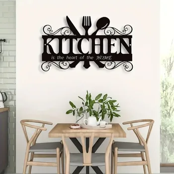 1pc Art Deco Inspired Black Metal Kitchen Wall Art - Elegant Family Theme Hanging Sign with Heartfelt Message 1