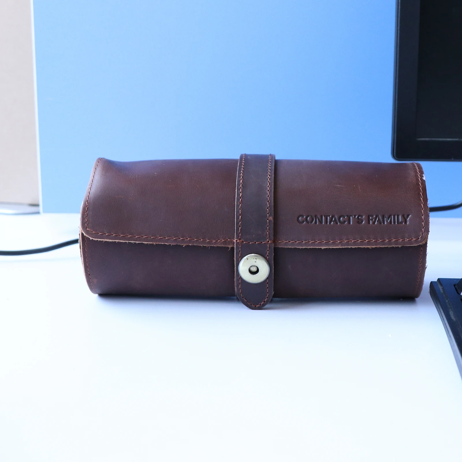 Portable Exquisite Watch Roll Travel Case Chic Handmade Leather 3 Slots Watch Storage Box with Slid in Out Organizers Gift