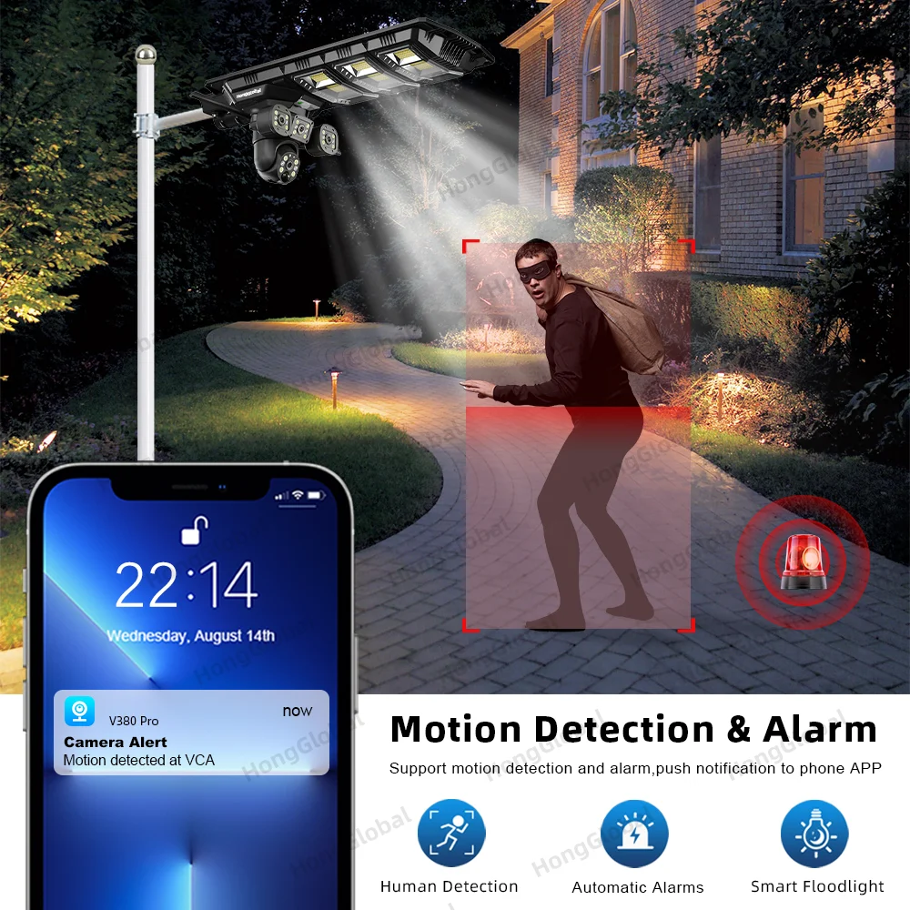 8MP Solar Powered Wireless Surveillance IP PTZ Camera V380 Pro Outdoor Solar Street Light WiFi Security CCTV Camera ip camera,wifi camera,surveillance camera,solar security camera,solar camera