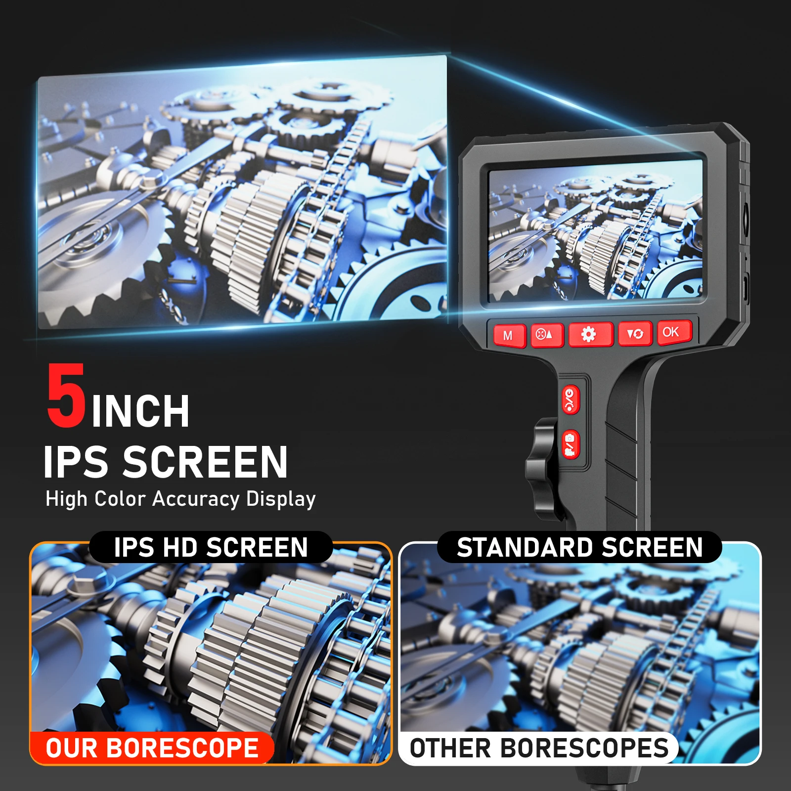 3.9mm 5 million pixels HD Two-Way Rotary 360° Industrial Piping Endoscope Camera Borescope Inspection with 5.0 Inch 4