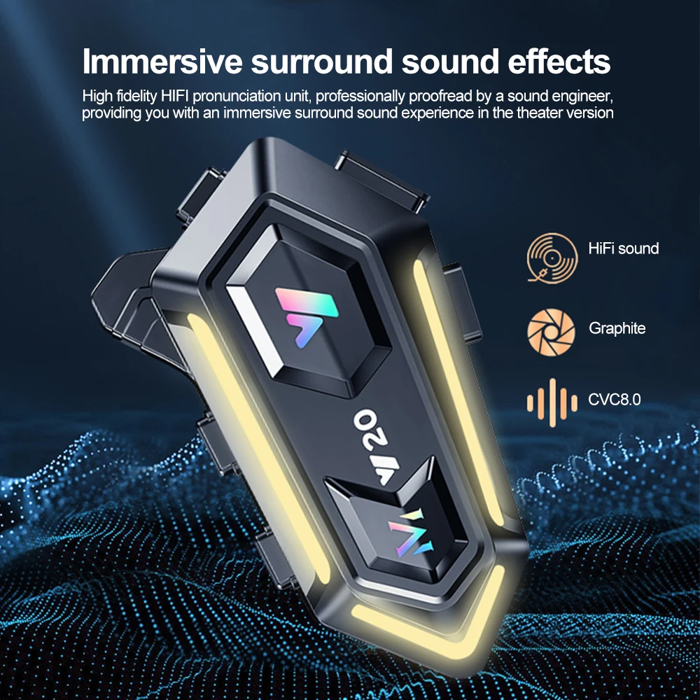Y20 Bluetooth 5.3 Motorcycle Helmet Headset 1000Mah Super Long Standby Wireless Hands-free Waterproof Motorbike Earphone