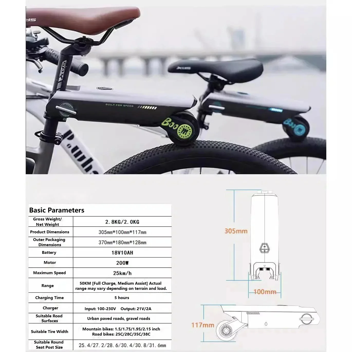Kit di amplificazione elettrica per bici da strada e mountain bike, che offre un'autonomia di guida estesa, adatto a posterioretti rotondi. - immagine 3