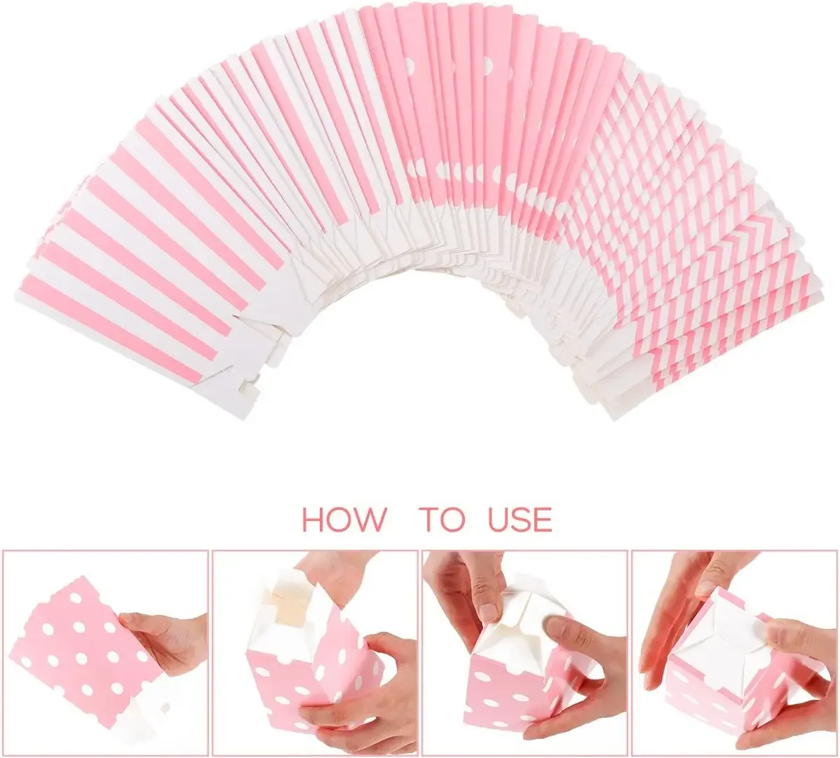 New 6/12/18Pcs Pink Dot Wave Striped Paper Popcorn Box Pop Corn Candy Sanck Favor Bag Xmas Wedding Kid Birthday Party Decoration