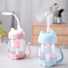 

350ML USB Air Humidifier With Color LED Light Ultrasonic 3 In 1 Adorable Cat Eat Fish Humidificador Aroma Diffuser Fogger