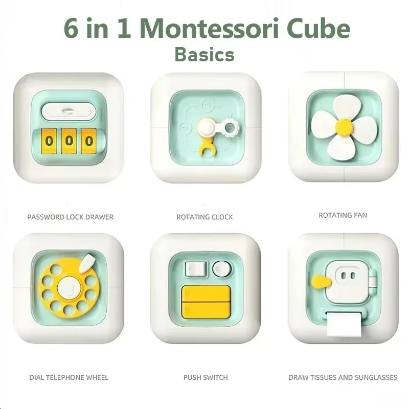 6 in 1 Montessori Educational Toys Sensory Busy Board Baby Kids Practice Skills Drawer Cube Fidget Educational Toys for Boy Girl