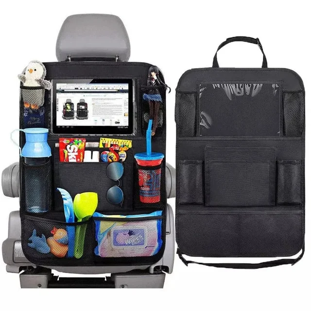 Car Back Seat Organizer with Touch Screen Tablet Holder Automatic Storage Pocket Protector for Travel 5