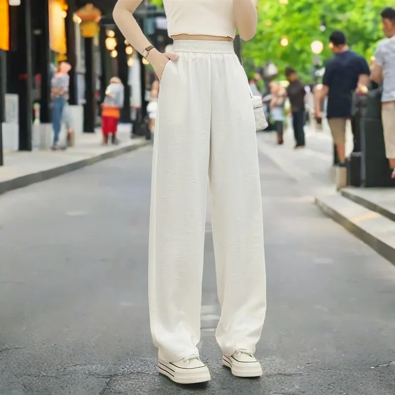 100KG New Summer Wide Leg Trousers Casual Thin Plus Size Women's Straight Long Pants 8026