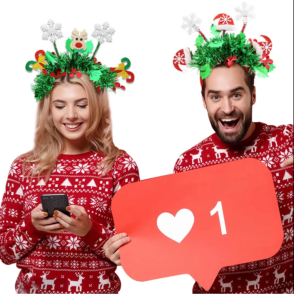 New Year Number Headbands Christmas Decorations Colorful Headbands Elk And Snowman Headbands Christmas Party Decorations
