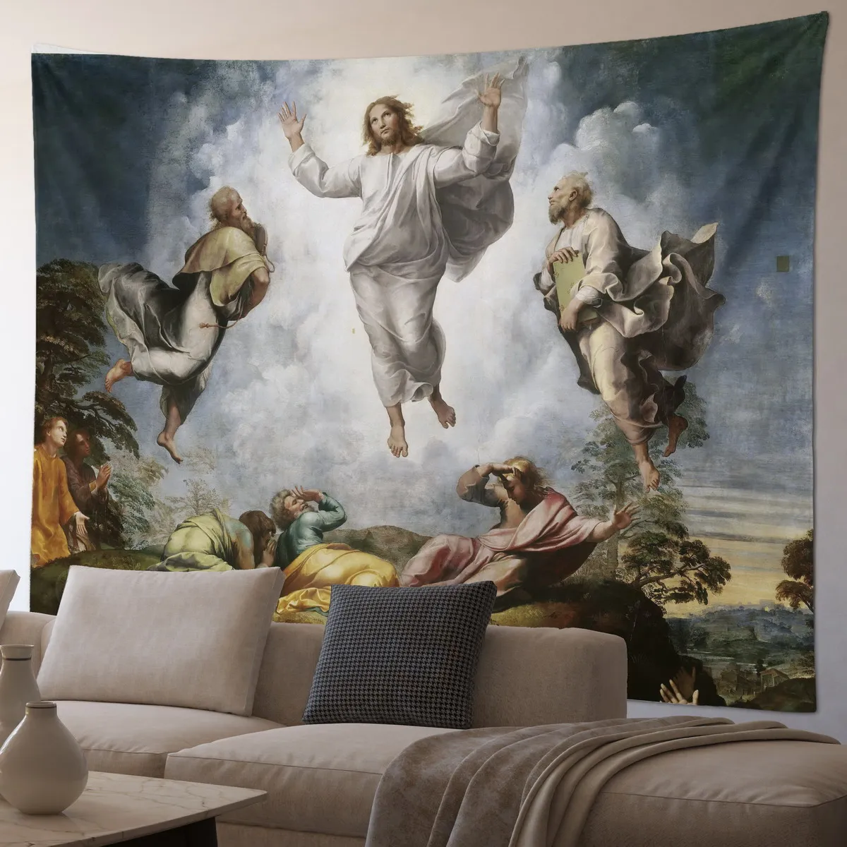 VintageOilPaintingTapestryGreekMythologyAngelGodWallHanging