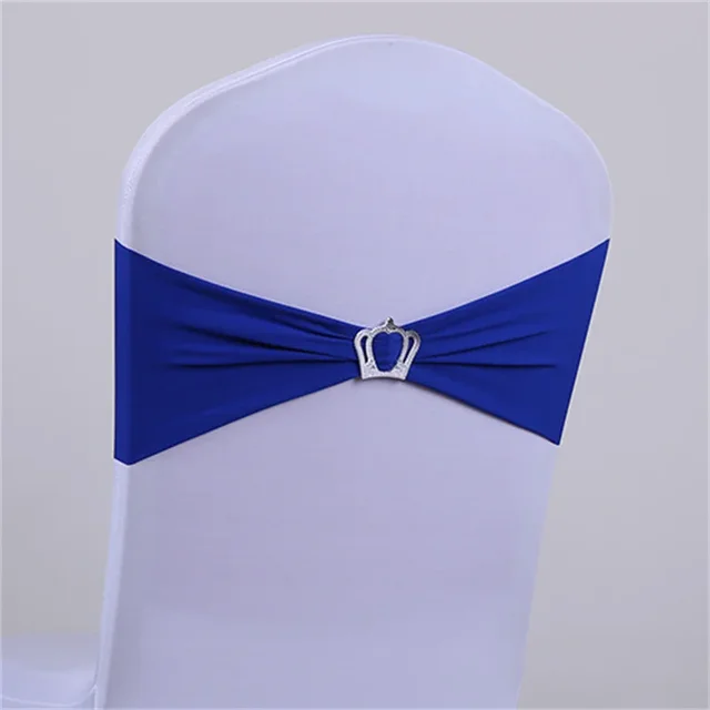 6Pcs Wedding Chair Sashes Decor Crown Sash Belt Bow Elastic Band Buckle Chair Sashes for Party Blue Slider Banquet Knot Decor