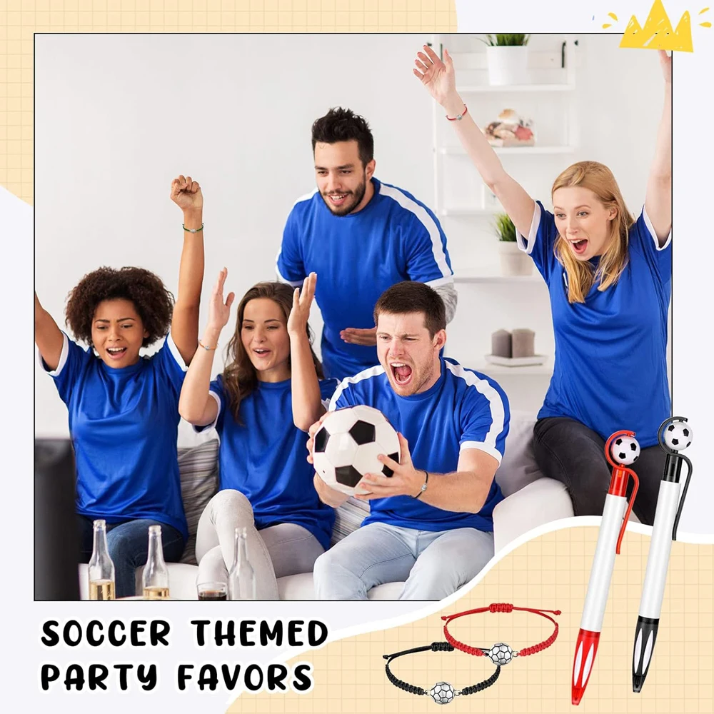 Sports Themed Party Gift Set Football Themed Adjustable Bracelet Ballpoint Pen for Children and Youth Team Members 30