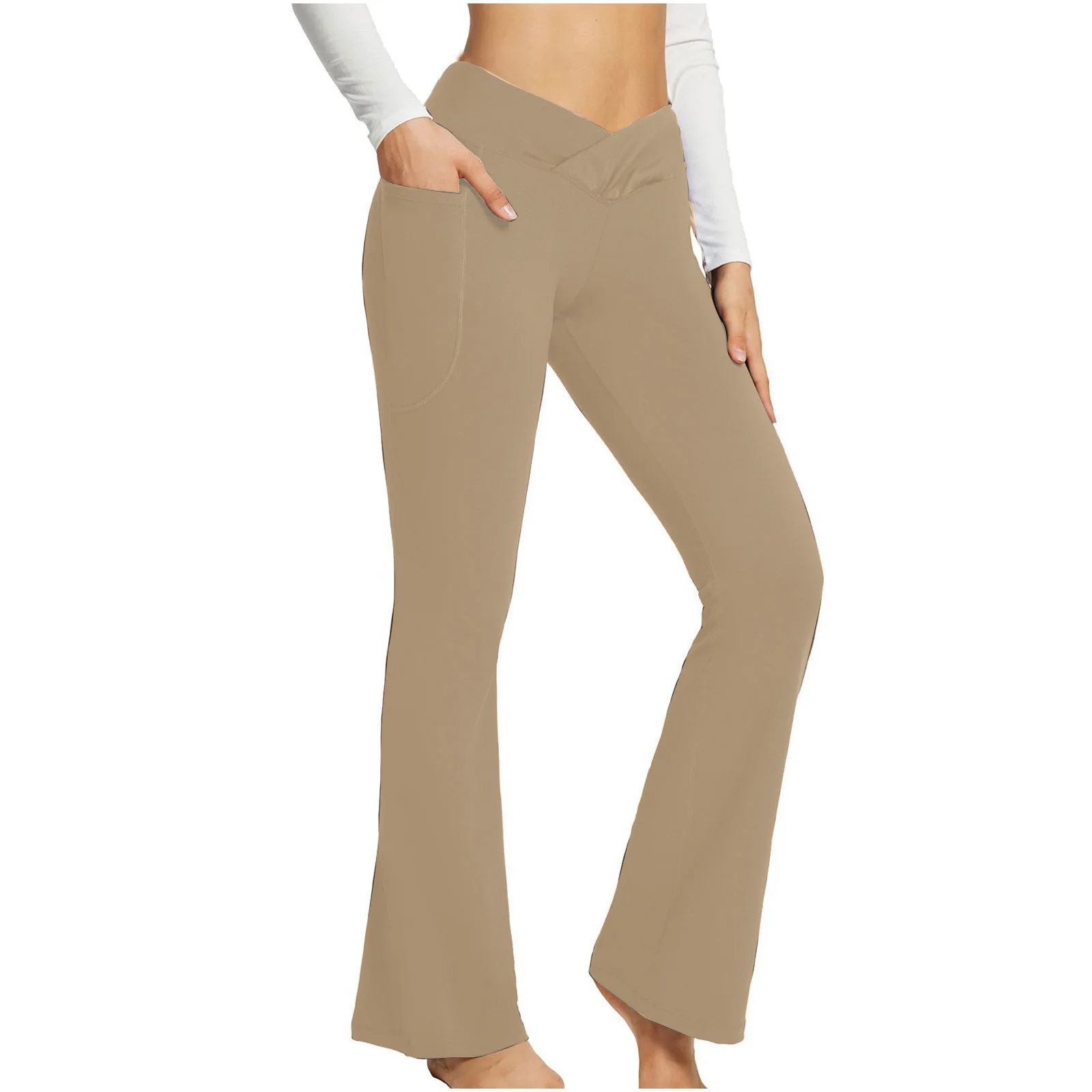 Quality Solid Color Casual Micro Flared High Waist Slim Fit Wide Foot Yoga Fitness Pants Women's Clothing 5