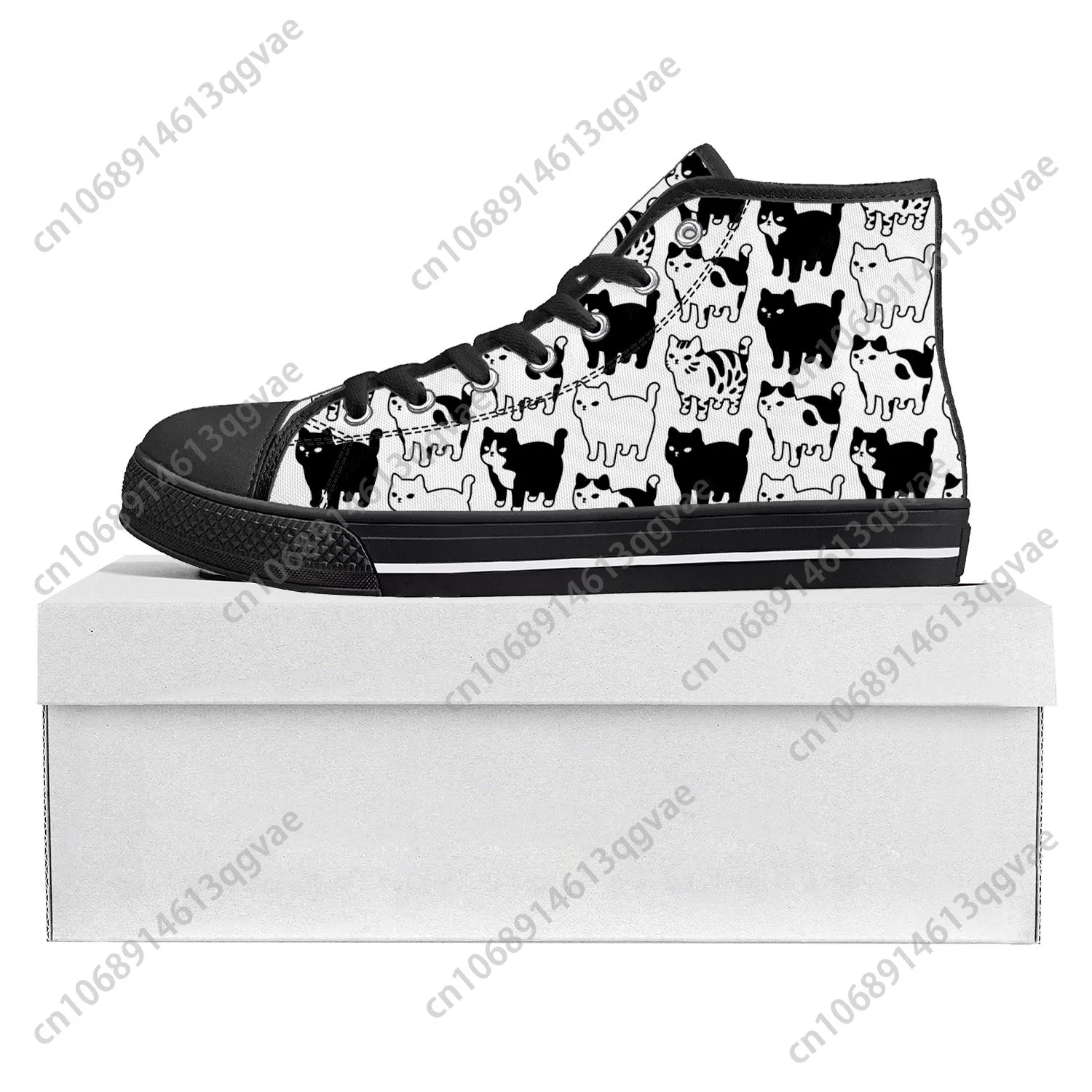 Cute Fat Cat Pet Cat High Top High Quality Sneakers Mens Womens Teenager Canvas Sneaker Casual Couple Shoes Custom Shoe Black