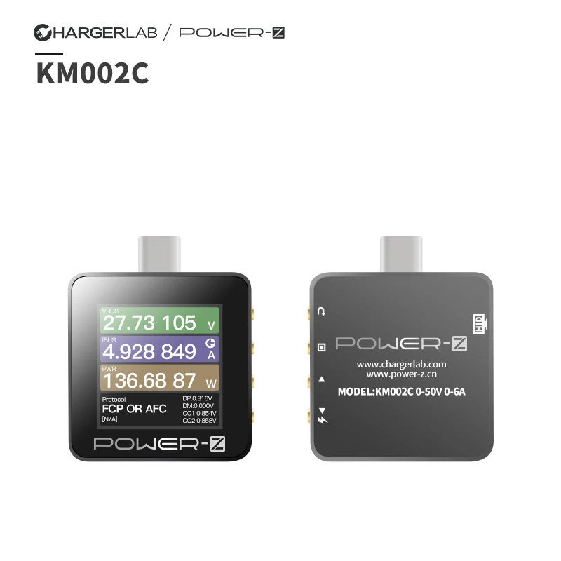 Charger Tester ChargerLAB POWER-Z KM003C USB PD3.1 Protocol 48V Range Dual Type-C Tester Charger Voltage Current Ripple Dual Volt Meter Power
