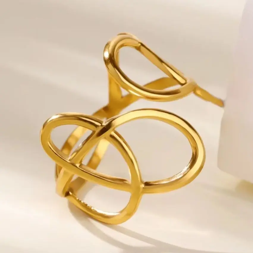 Stainless Steel Geometric Hollow Rings For Women Gold Color