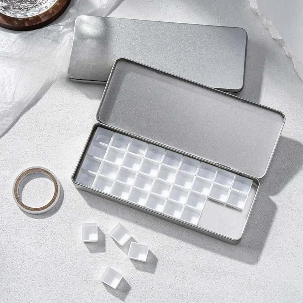 실버 컬러 수채화 포팅 박스 휴대용 빈 페인트 트레이 분리형 틴 박스 페인트 팔레트 박스 페인팅 도구