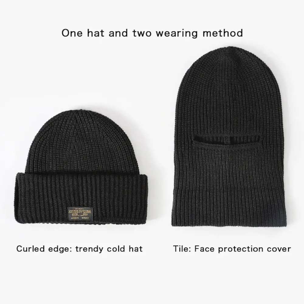 

Thicken Mask Beanie Hat Outdoor Warm 2 in 1 Bonnet Cap Knitted Ear Protection Full Face Cover Skate