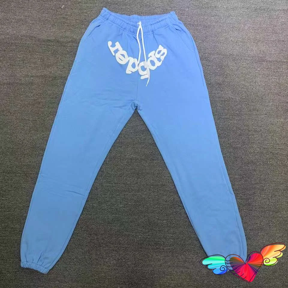 2023 Hip Hop White Sp5der Logo Pants Men Women 11 Sky Blue Young Thug