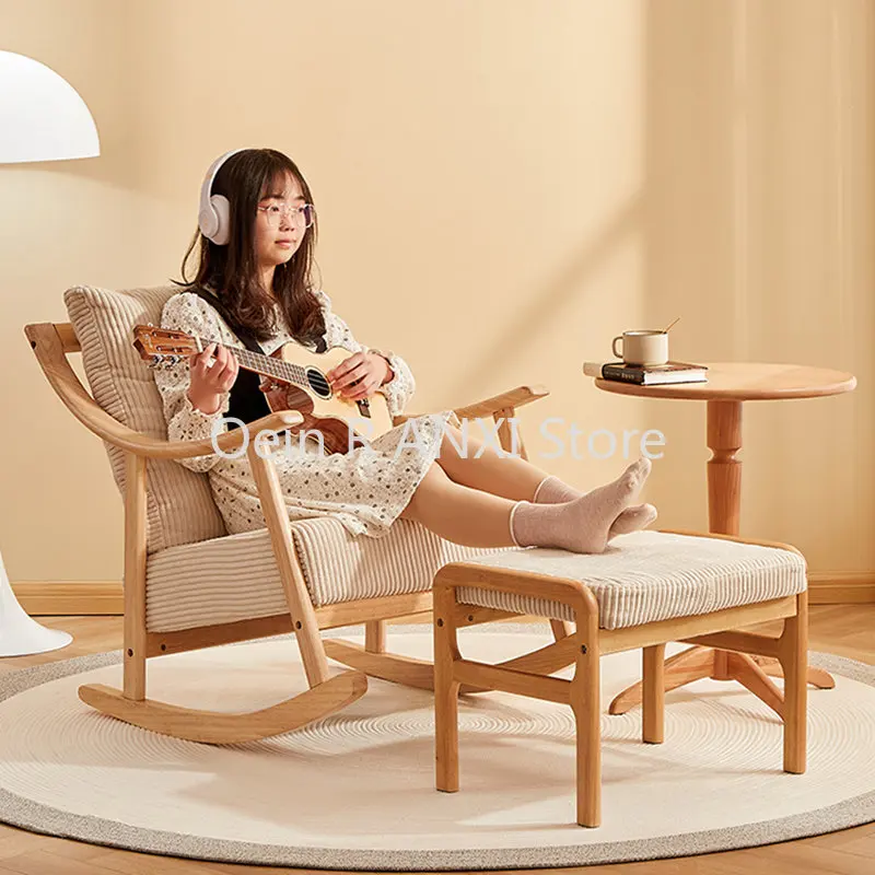 

Nordic Rocking Lounge Living Room Chairs Arm Sofa Modern Single Luxury Wood Chair Lazy Relax Fauteuil Salon Home Furniture WKYZ