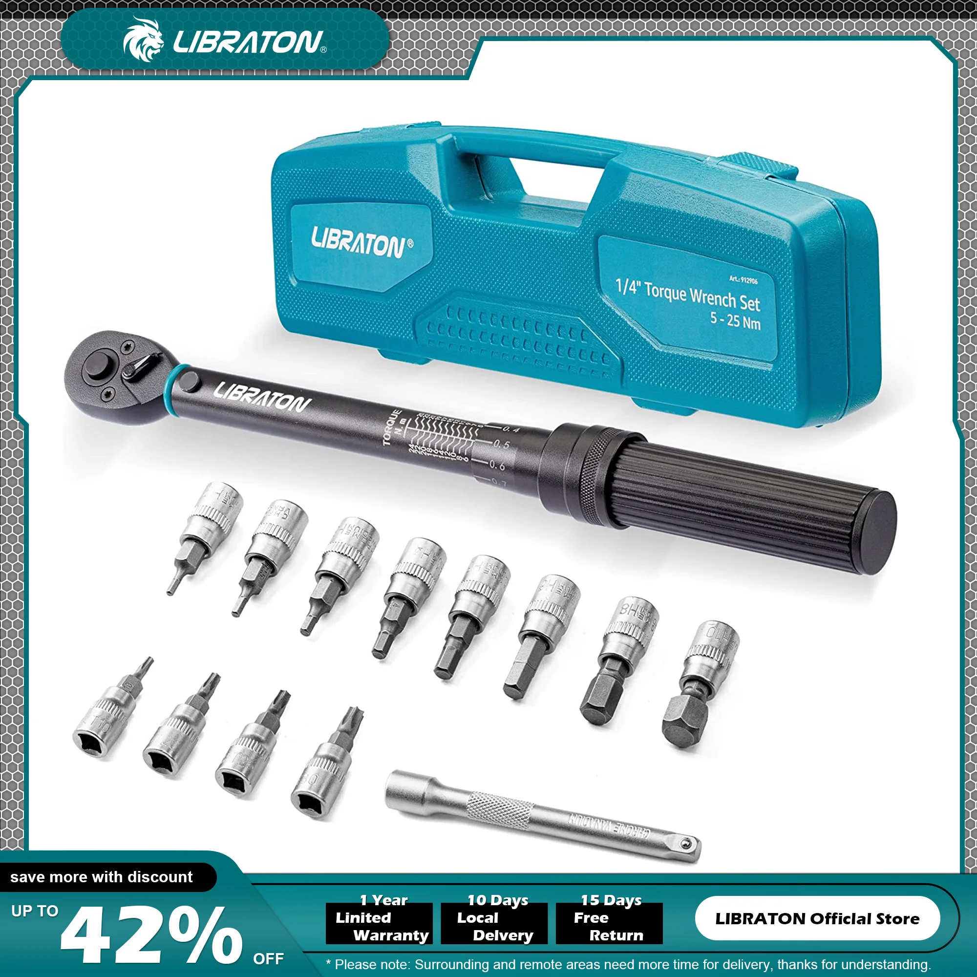 Libratonバイクトルクレンチ1/4 ''、5-25Nm、0.1Nmマイクロ