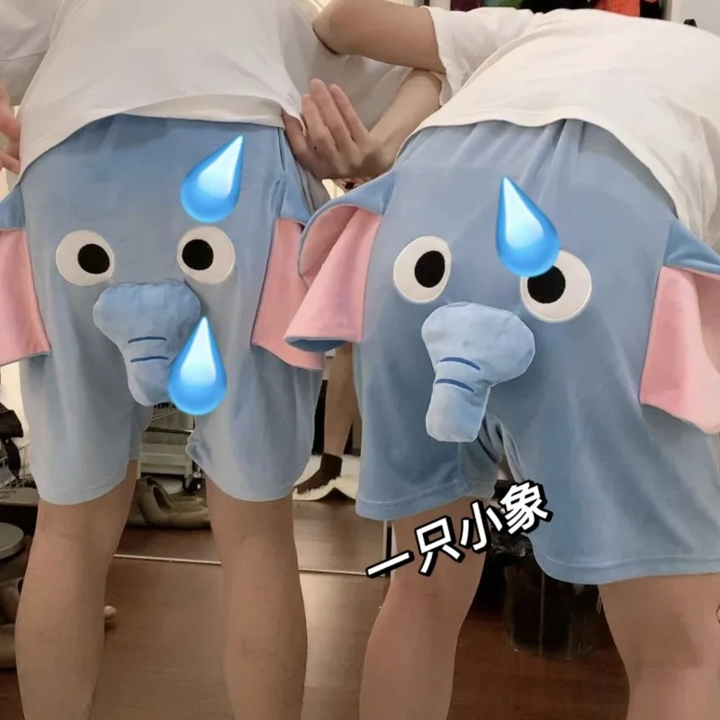 

Summer Cute Flying Elephant Nose Cartoon Pink Pig Shorts Underwear Creative Plush Home Couple Sleeping Pants for Men and Women