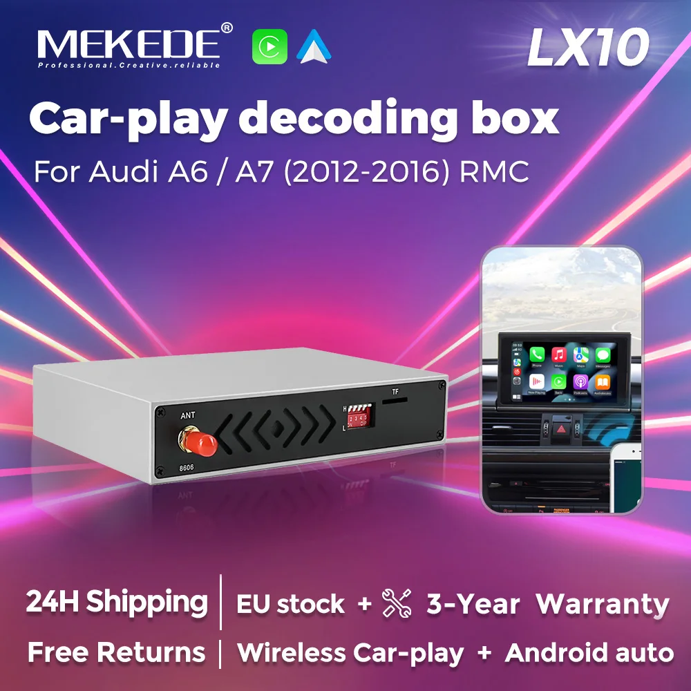 Adapter MEKEDE Wireless CarPlay Android Auto do Audi A6 A7 2012-16 z systemem RMC, funkcja Mirror Link, nawigacja GPS, odtwarzacz wideo