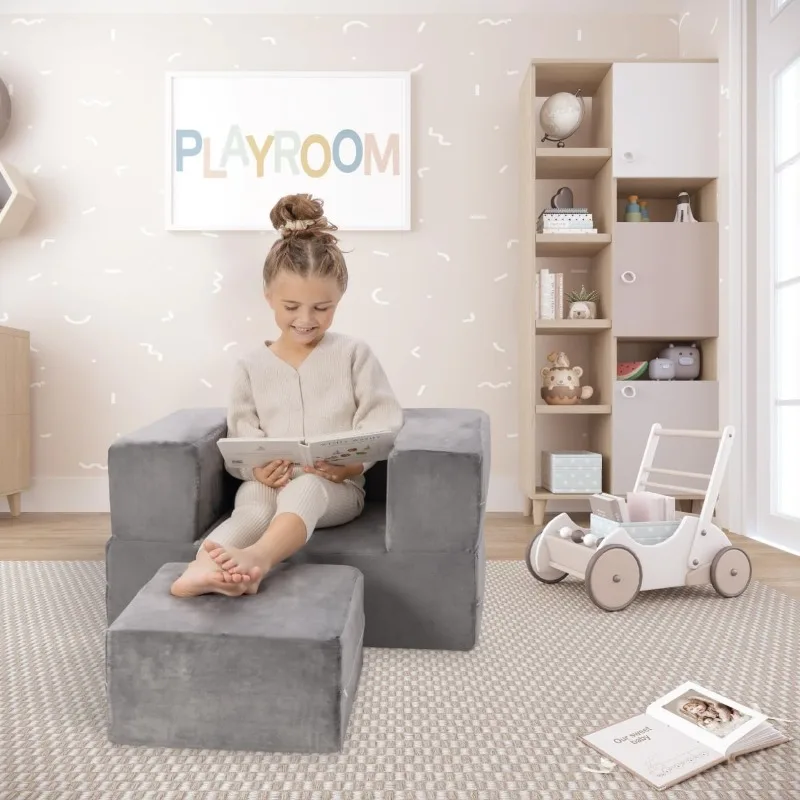 Kids Couch - Modular Kids Sofa for Toddler and Baby Playroom/Bedroom Furniture (Grey Small) 2