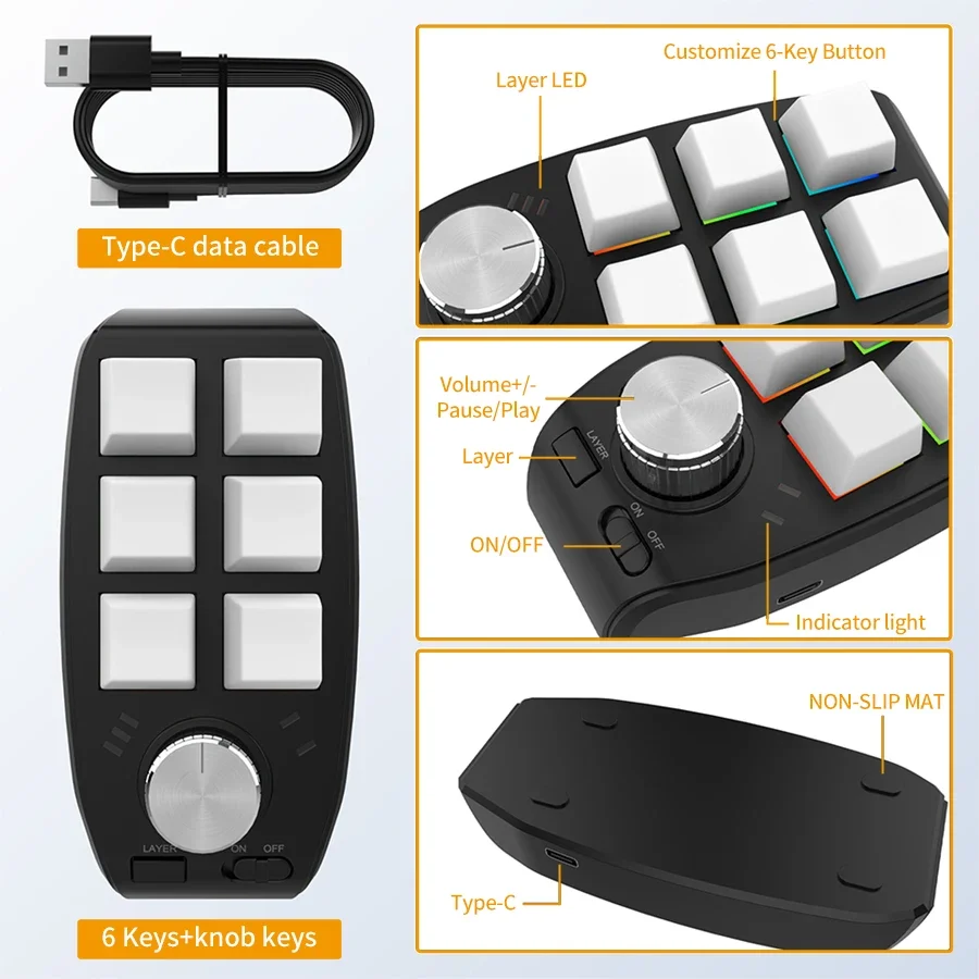 Wireless Mini Macro Mechanical Keypad with Customizable Knob
