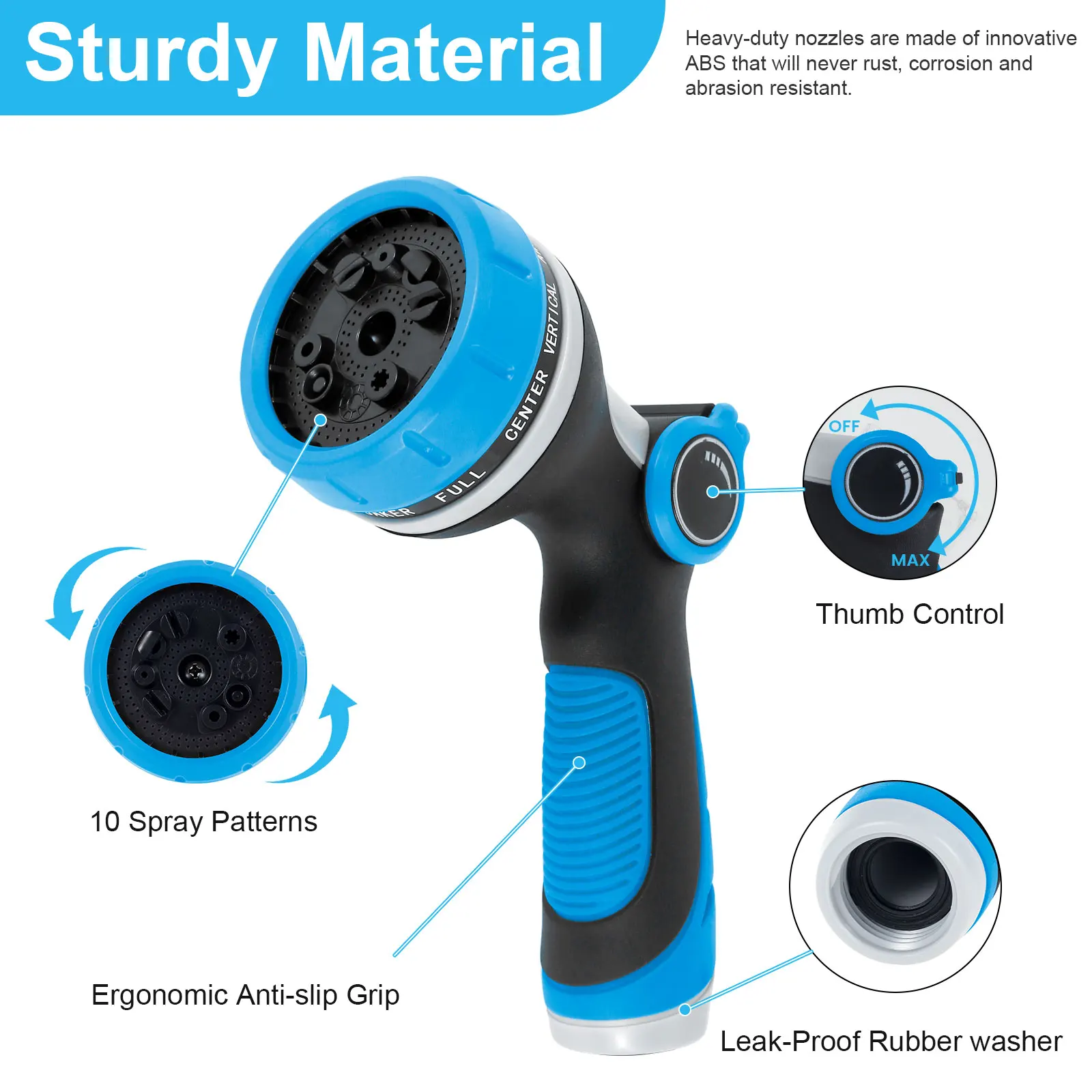 High Pressure Washer Nozzle 2PCS/Set Garden Hose Nozzle Sprayer 10 Spray Patterns Thumb Control On Off Valve Watering Cleaning Washing Car Showering Pet