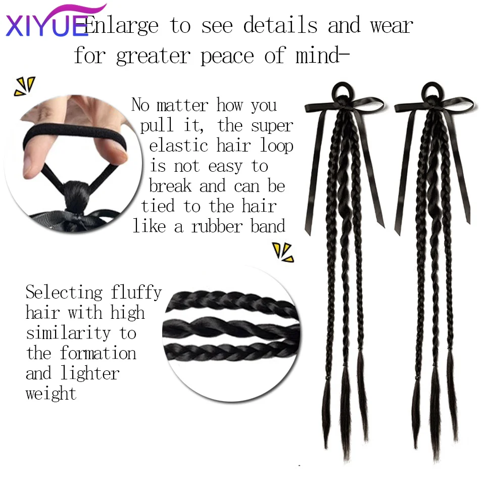 XIYUE Matte High-temperature Hair Synthetic Wig Ponytail Fluffy Braided Hair Sweet Cool Girl Elastic Hair Loop Boxing Braid Wig