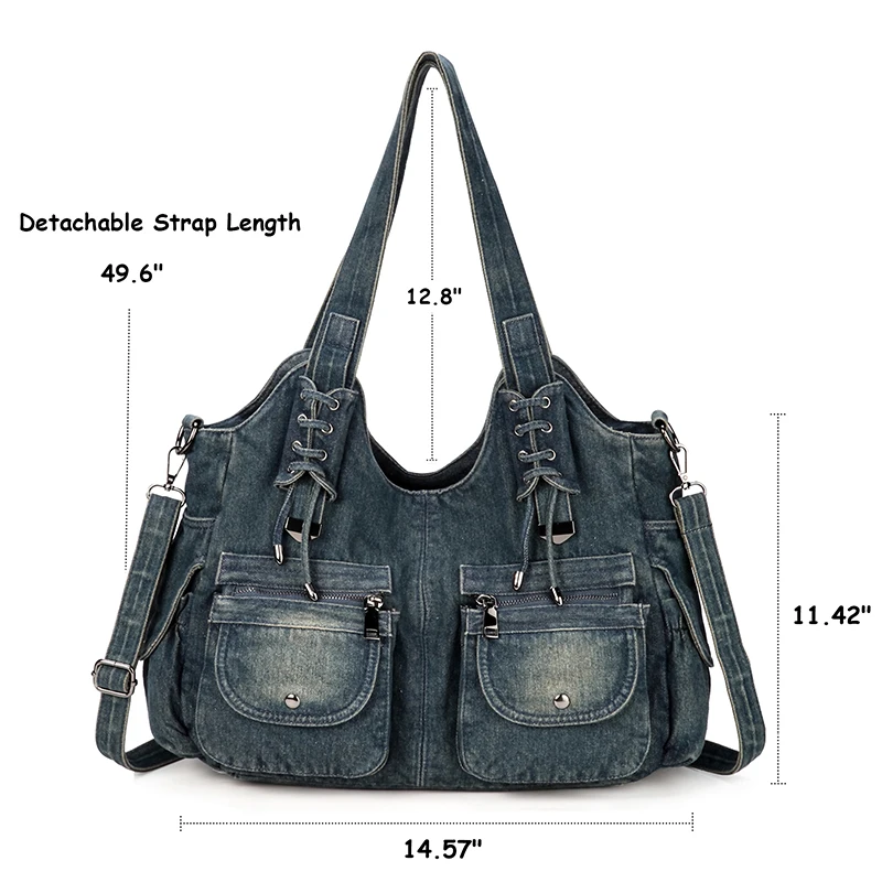 iPinee Women's Denim Bag Y2K Vintage Blue Jean Purse and Handbags Crossbody Shoulder Wallet Large Capacity 2
