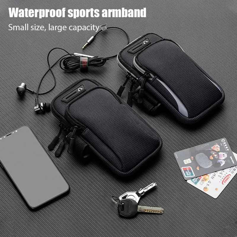 Universal Phone Armband Sports Bag Running Arm Phone Holder with Headphone Jack Waterproof Bag for IPhone 15 14 Pro Under 7Inch phone armband mobile phone armband phone arm band sports arm bag fitness arm bag